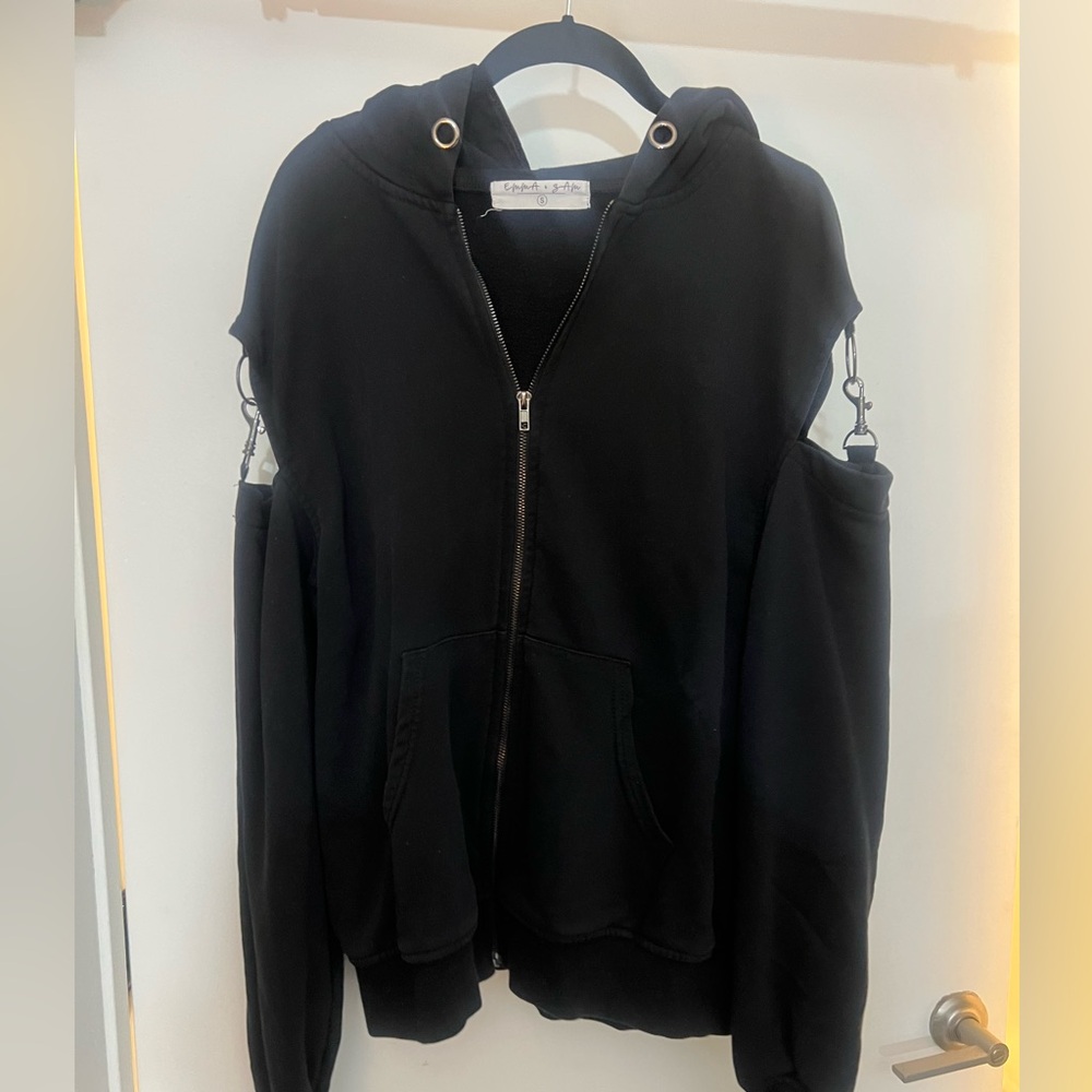 Black Cut-Out Hoodie with Zipper
